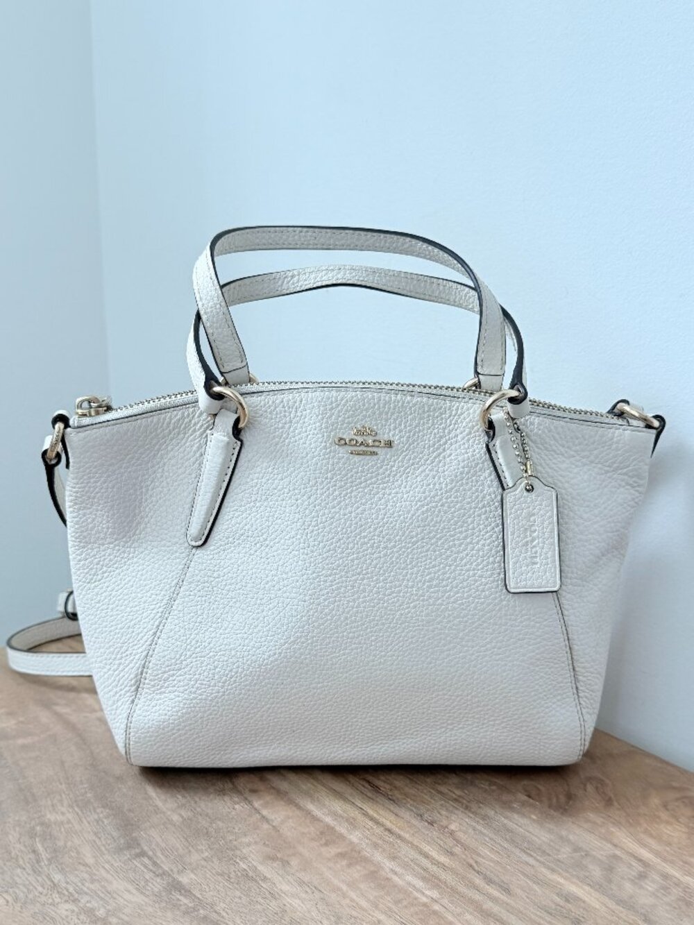 COACH Mini Kelsey Off White Pebble Leather Satchel Crossbody Bag F28994